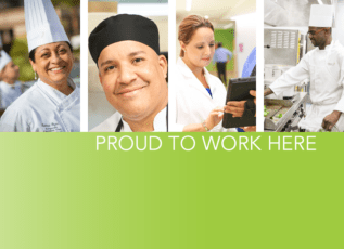 Proud diverse employees working in food service and healthcare industries