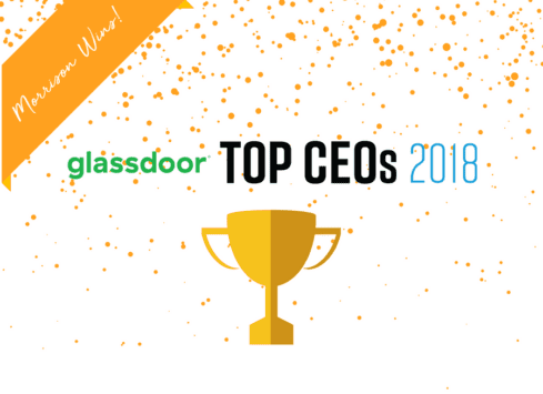 Glassdoor Top CEOs 2018 award on orange confetti background
