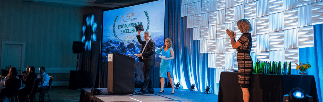 Morrison Healthcare Environmental Excellence Awards event stage and presenters
