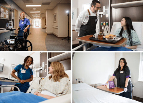 Nursing home staff delivering compassionate care and service to elderly residents