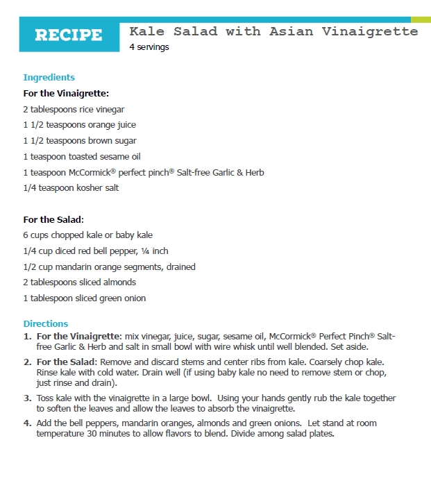 Kale Salad with Asian Vinaigrette recipe ingredients, directions, and serving suggestions