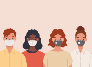 Diverse people wearing protective face masks to prevent the spread of illnesses