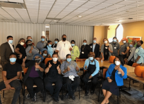 Morrison Healthcare staff group photo with masks on