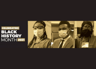 Celebrating Black History Month 2021 with diverse employees wearing masks