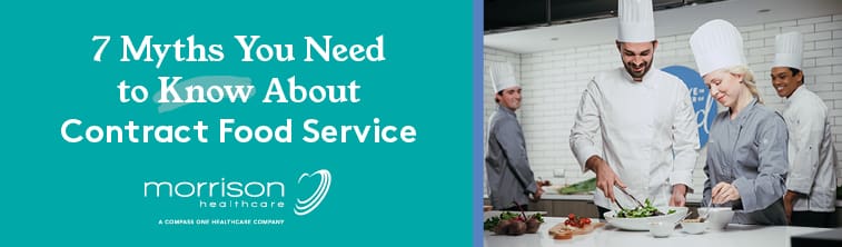 Chefs preparing food in a commercial kitchen for Morrison Healthcare contract food service