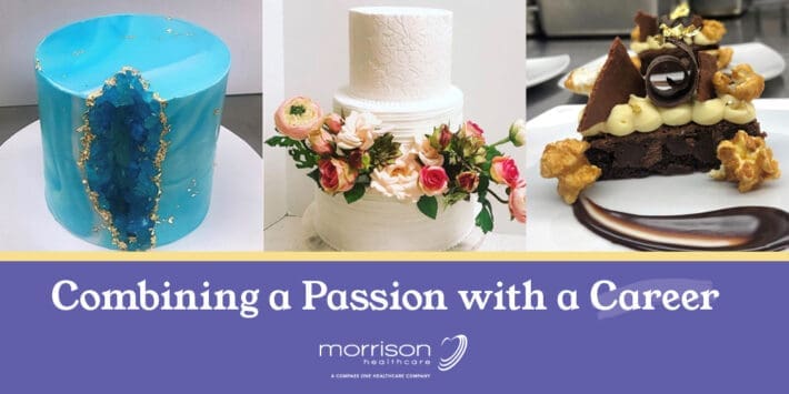 Blue geode cake, floral wedding cake, and gourmet brownie dessert by Morrison Healthcare