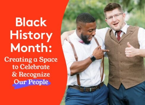 Two smiling men, one Black and one White, celebrating Black History Month and creating a space to recognize our people