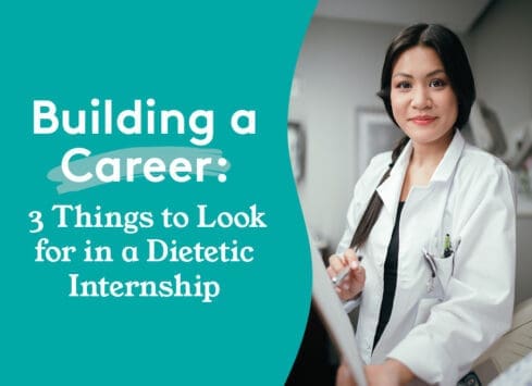 Dietetic internship program student in lab coat discussing career opportunities