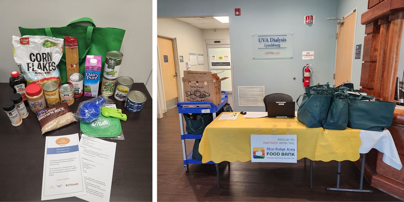 Morrison Healthcare table with healthy food donations for the Blue Ridge Area Food Bank