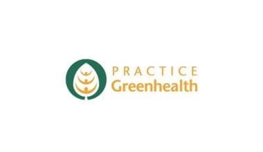 Practice Greenhealth logo with leaf and multi-color icon