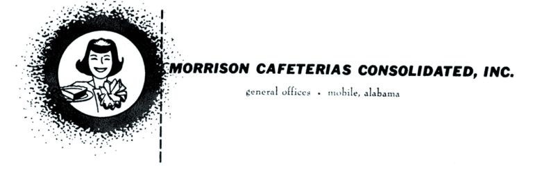 Retro Morrison Cafeterias Consolidated logo featuring smiling waitress serving food on tray