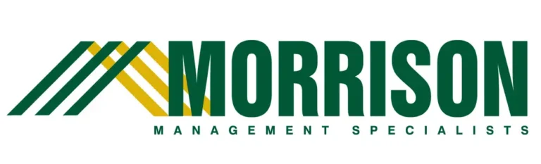 Morrison Management Specialists logo with green and yellow diagonal stripes