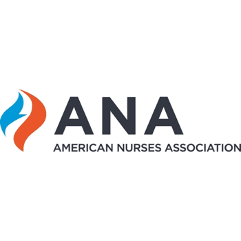 American Nurses Association (ANA) logo with blue and orange flame-like shape