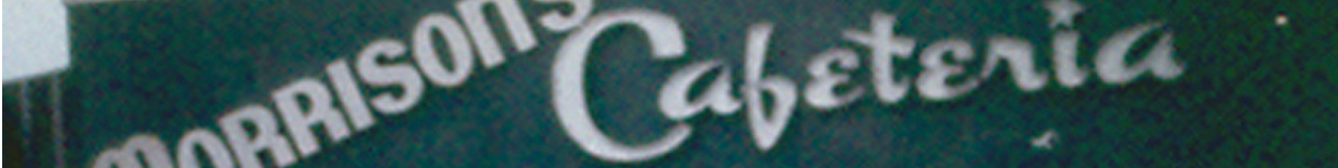 Morrison's Cafeteria logo and text on a dark background