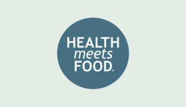 Health meets food logo on light teal background