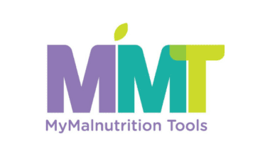 MyMalnutrition Tools logo with leaf in green, teal and purple text on white background