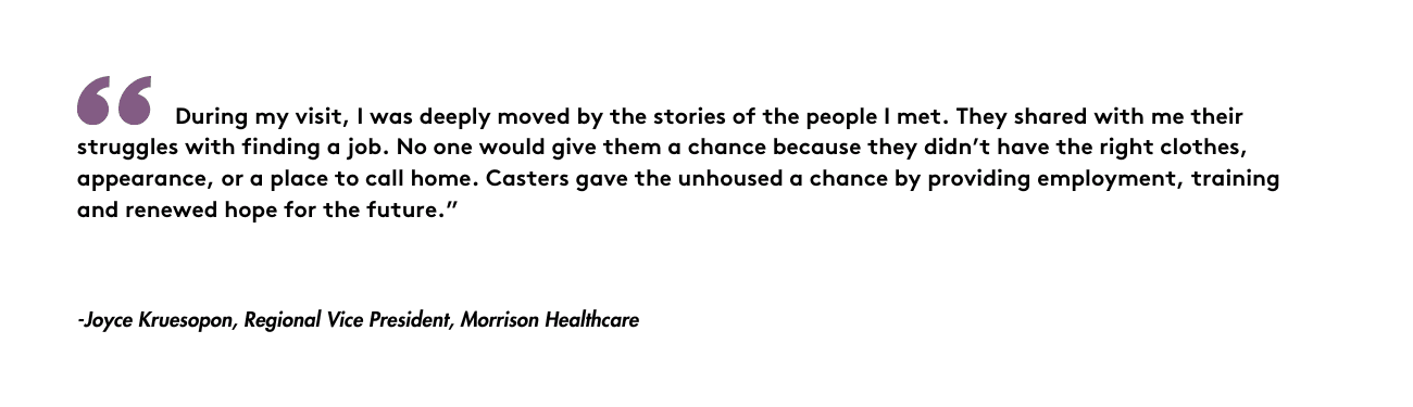 Joyce Kruesopon quote on providing employment and renewed hope to unhoused people in need