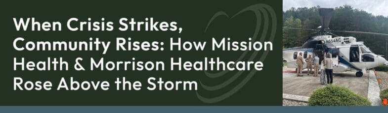 Medical helicopter beside crowd during crisis at Mission Health and Morrison Healthcare