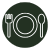 Green plate icon with fork and knife on black background