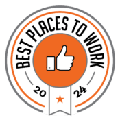 Best Places to Work 2024 award badge with thumbs up icon
